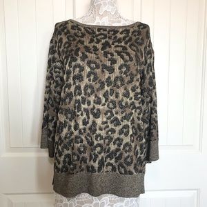 St. John Leopard Animal Print 3/4 Sleeves Sweater Oversized size Large